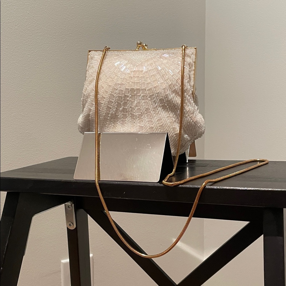 Elegant Cream Beaded Women's Purse
